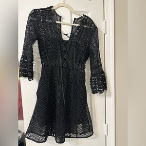 Self-Portrait Black Sheath Midi Dress with Plunge Neckline